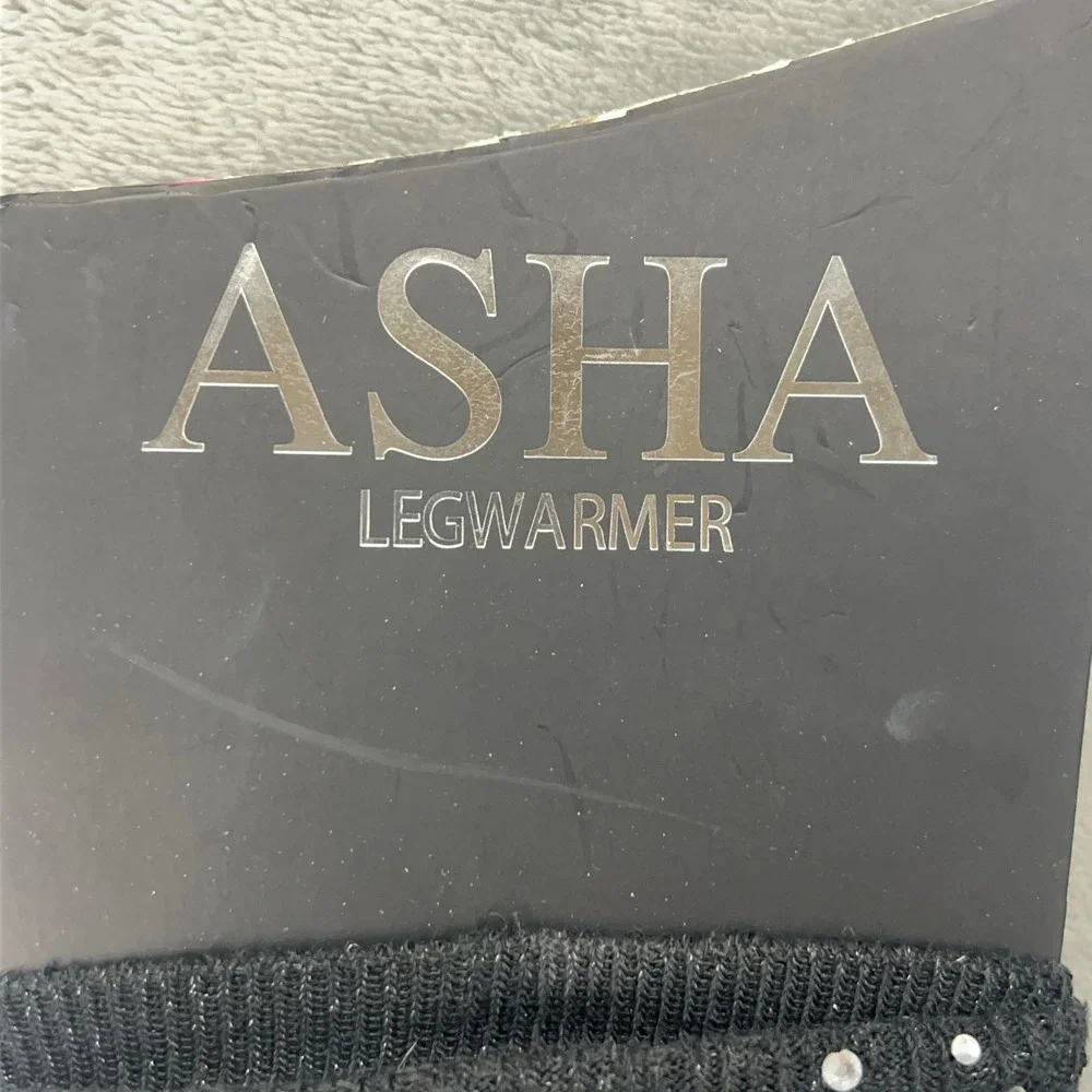 Asha Black Knit Legwarmers Rhinestone Embellished Shimmer Metallic One Size‎ NEW